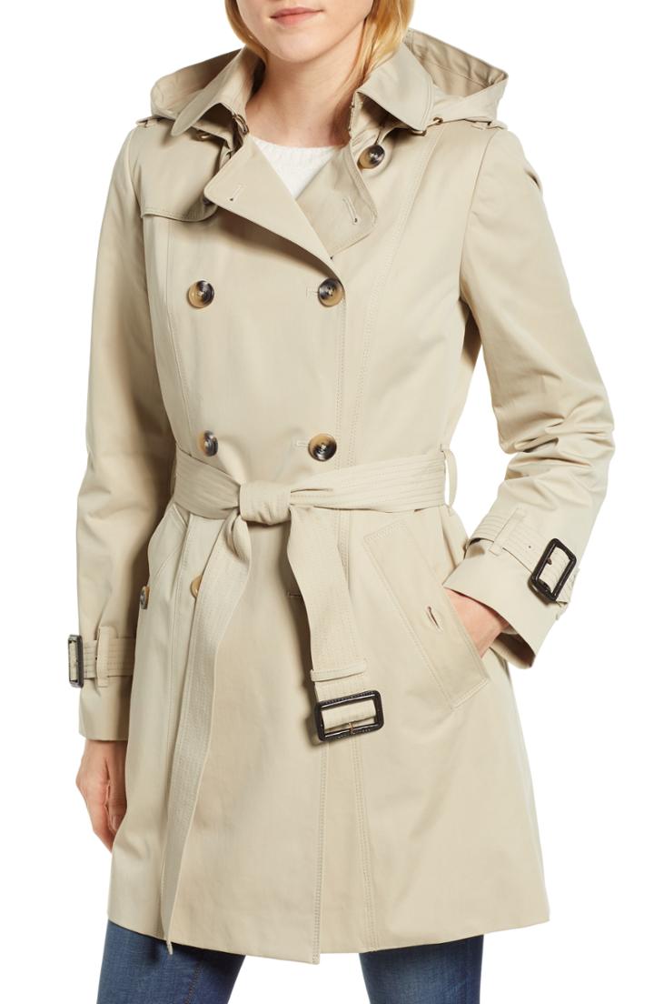 Petite Women's London Fog Trench Coat With Detachable Liner & Hood P - Ivory