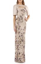 Women's Kay Unger Cutout Detail Embroidered Beaded Gown - Beige
