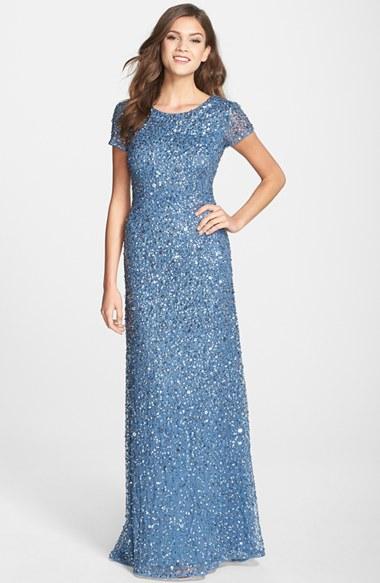 Women's Adrianna Papell Short Sleeve Sequin Mesh Gown - Blue