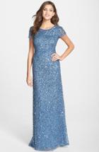 Women's Adrianna Papell Short Sleeve Sequin Mesh Gown - Blue