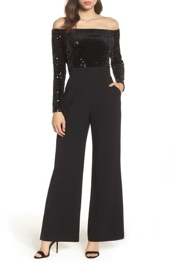 Women's Eliza J Off The Shoulder Wide Leg Jumpsuit - Black