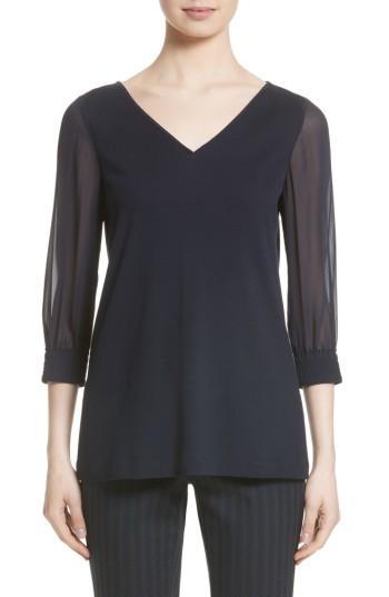 Women's Lafayette 148 New York Chiffon Sleeve Punto Milano Top