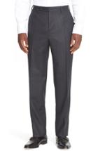 Men's Canali Flat Front Solid Wool Trousers R Eu - Grey