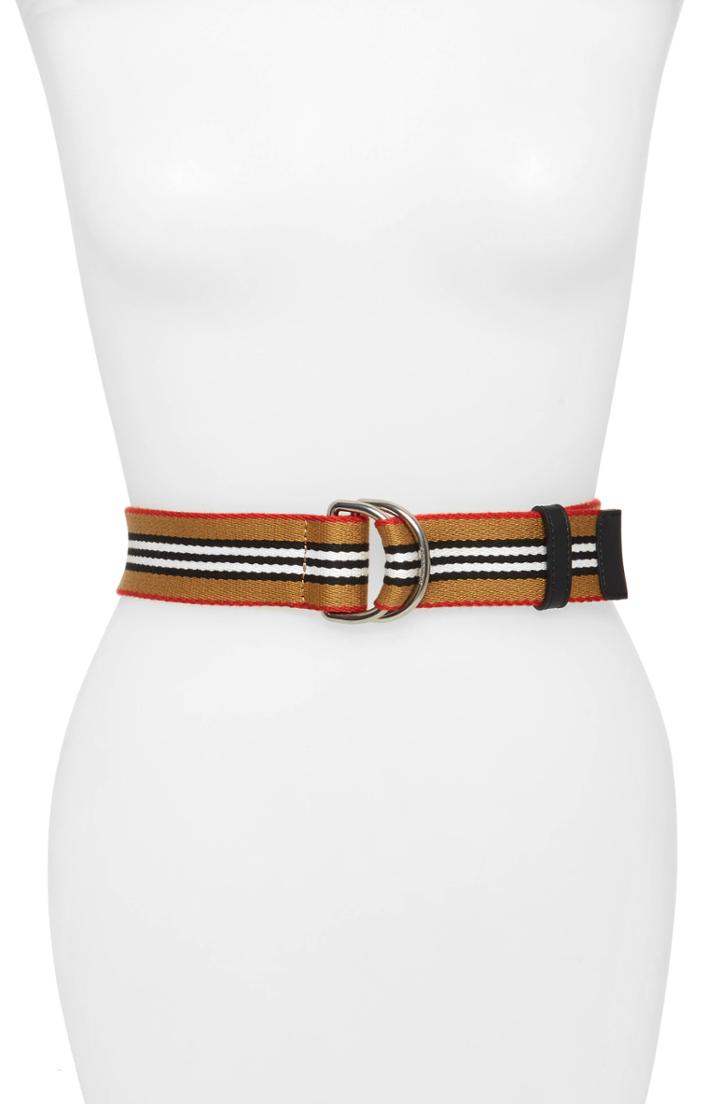 Women's Burberry Double D-ring Icon Web Stripe Belt