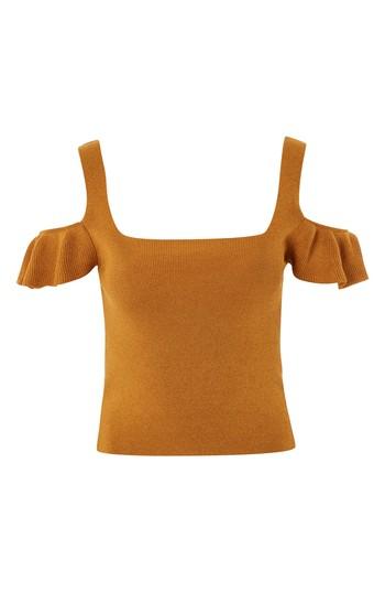 Women's Topshop Ruffle Cold Shoulder Knit Top Us (fits Like 0) - Yellow