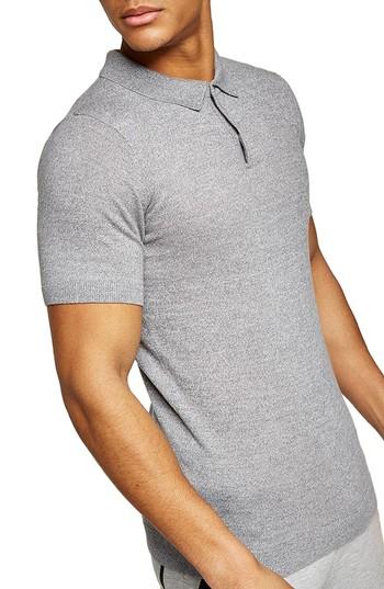 Men's Topman Muscle Fit Jersey Polo - Grey