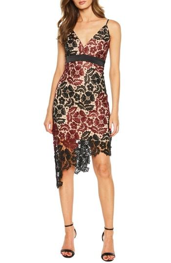 Women's Bardot Asymmetrical Lace Dress - Red