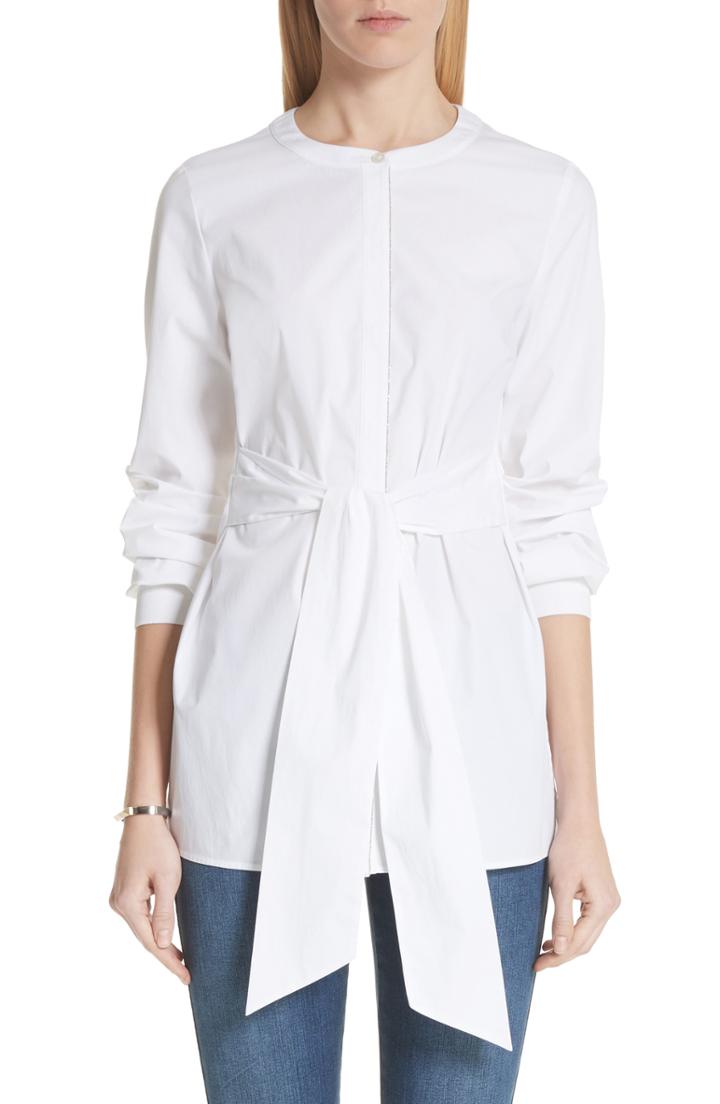Women's St. John Collection Tie Front Stretch Poplin Shirt