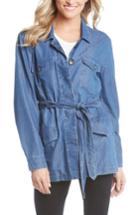 Women's Karen Kane Belted Chambray Cargo Jacket - Blue