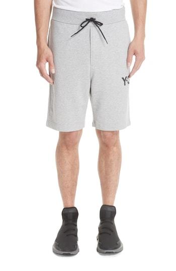 Men's Y-3 Logo Print French Terry Shorts - Grey