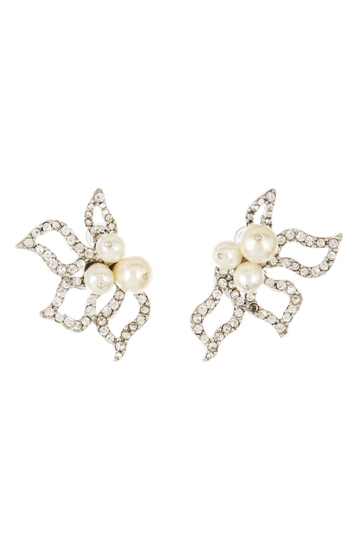 Women's Oscar De La Renta Imitation Pearl Pave Earrings