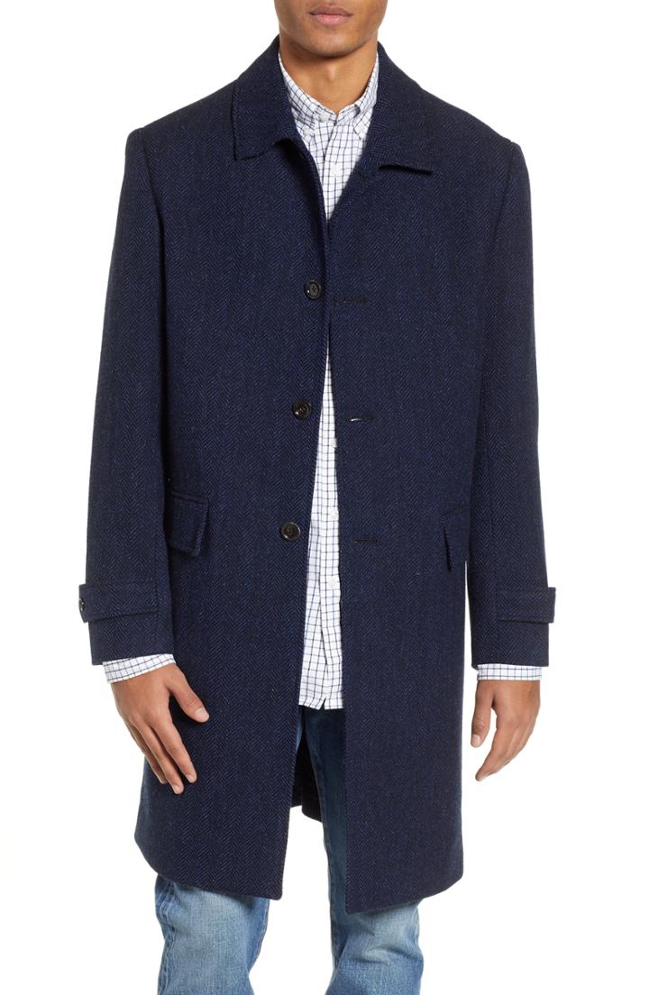 Men's J.crew Oversize Herringbone Wool Topcoat R - Blue
