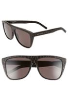 Women's Saint Laurent 59mm Leather Wrapped Flat Top Sunglasses - Black Croco