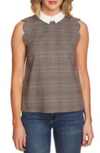 Women's Cece Scallop Edge Plaid Top, Size - Brown