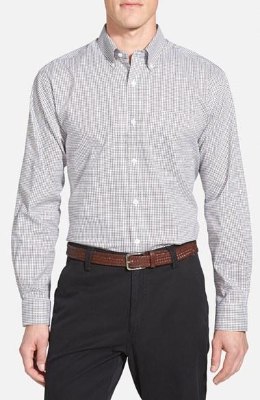 Men's Cutter & Buck 'epic Easy Care' Classic Fit Wrinkle Free Tattersall Plaid Sport Shirt, Size - Black (online Only)
