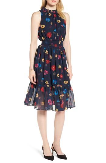 Women's 1901 Floral Chiffon Fit & Flare Dress - Black