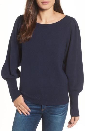 Women's Halogen Bateau Neck Blouson Sleeve Sweater - Blue