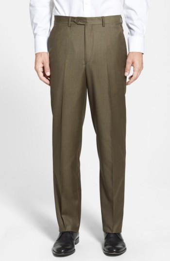Men's Santorelli Luxury Flat Front Wool Trousers - Green