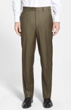 Men's Santorelli Luxury Flat Front Wool Trousers - Green
