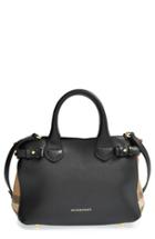Burberry 'small Banner' House Check Leather Tote - Black