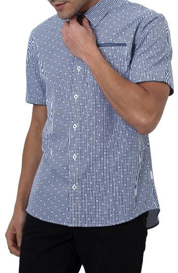 Men's 7 Diamonds Flip Side Gingham Woven Shirt - Grey