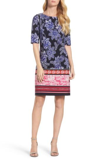 Petite Women's Eliza J Print Shift Dress P - Blue