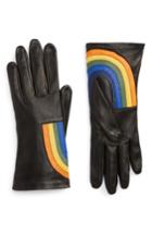 Women's Agnelle Rainbow Lambskin Leather Gloves .5 - Black