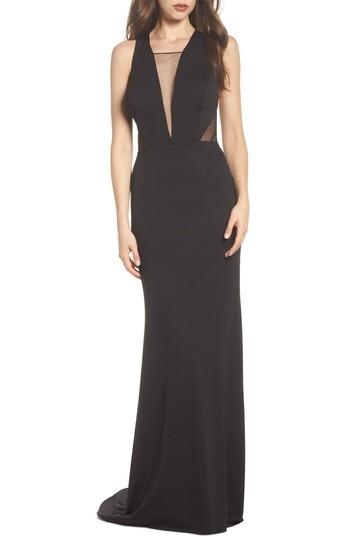Women's Adrianna Papell Lola Crossback Jersey Halter Gown - Black