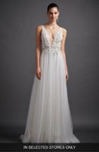 Women's Lazaro Alma Beaded Metallic Tulle A-line Gown, Size In Store Only - Ivory
