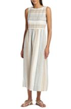 Women's Lafayette 148 New York Betty Surrealist Stripe Linen Dress, Size - Beige