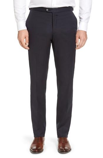 Men's H Flat Front Solid Stretch Cotton Trousers R - Blue