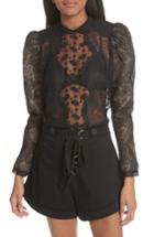 Women's Self-portrait Scalloped Eyelash Lace Blouse - Black