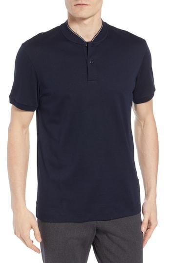 Men's Boss Hugo Boss Pratt Tipped Short Sleeve Henley, Size - Blue