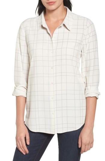 Women's Eileen Fisher Windowpane Classic Collar Shirt - Ivory