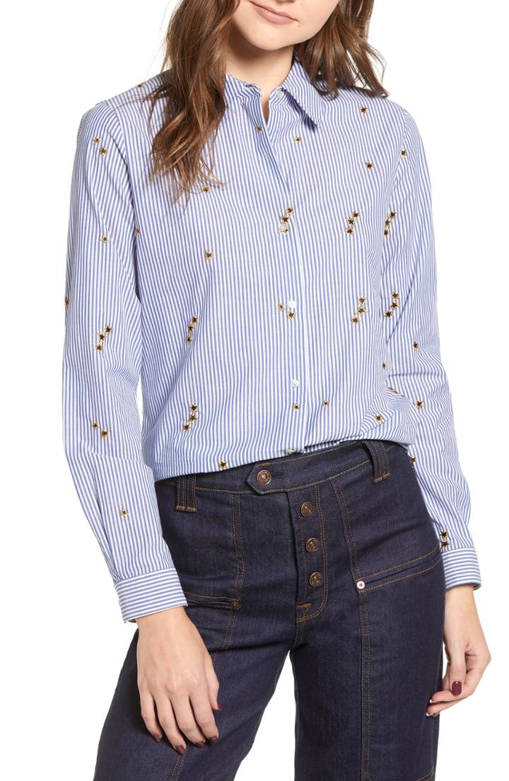 Women's Scotch & Soda Relaxed Fit Star Detail Stripe Cotton Blouse