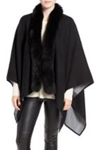 Women's Burberry Merino Wool Cape With Genuine Fox Fur Trim, Size - Grey