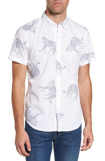Men's Bonobos Slim Fit Cheetah Print Sport Shirt - White