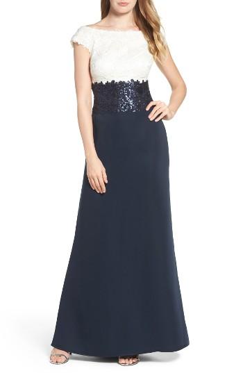 Women's Tadashi Shoji Off The Shoulder Lace Gown - Blue
