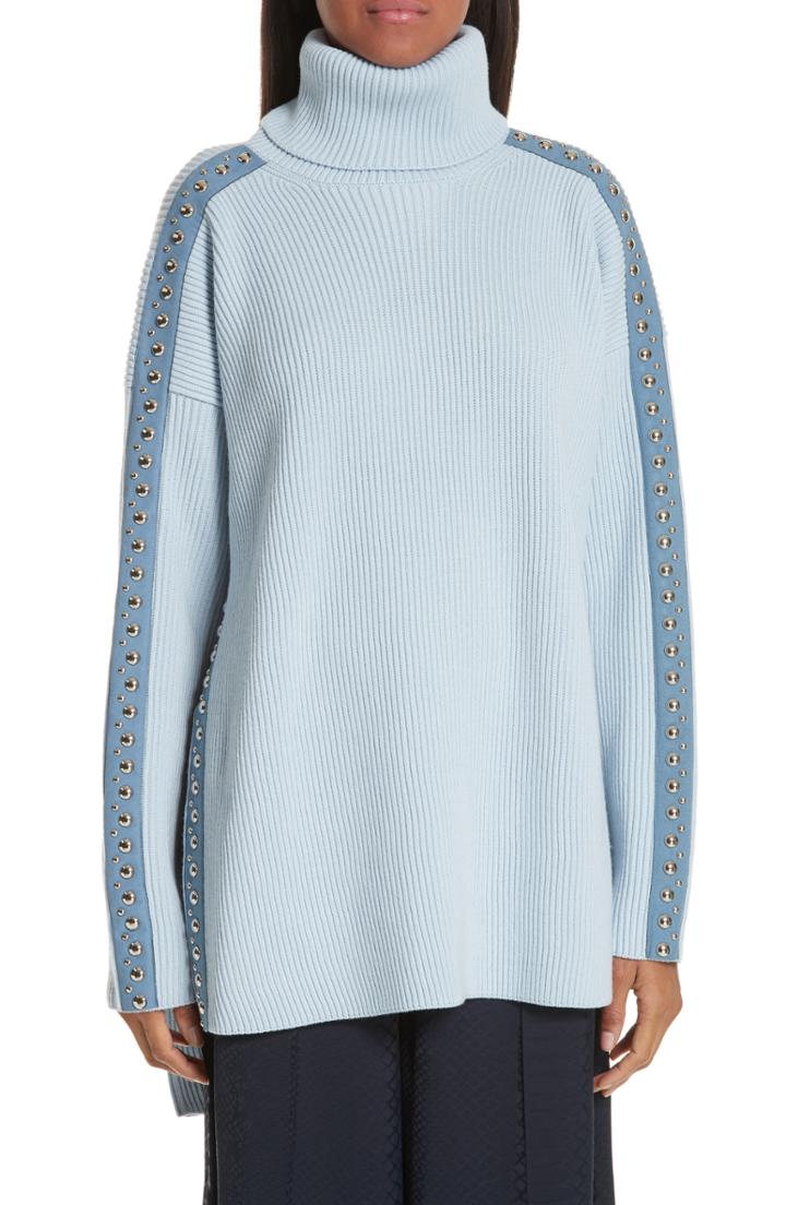 Women's Stella Mccartney Stud Detail Turtleneck Sweater Us / 40 It - Blue
