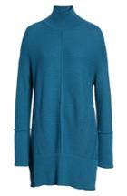 Petite Women's Caslon Ribbed Turtleneck Tunic Sweater, Size P - Blue