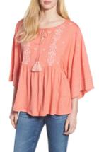 Women's Caslon Embroidered Peasant Top - Coral