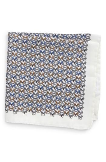 Men's Eton Geometric Dog Silk Pocket Square, Size - White