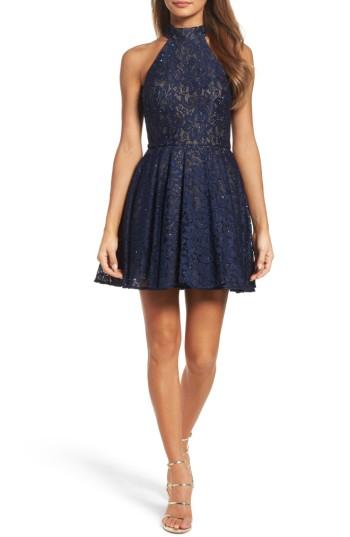 Women's La Femme Lace Halter Style Dress - Blue