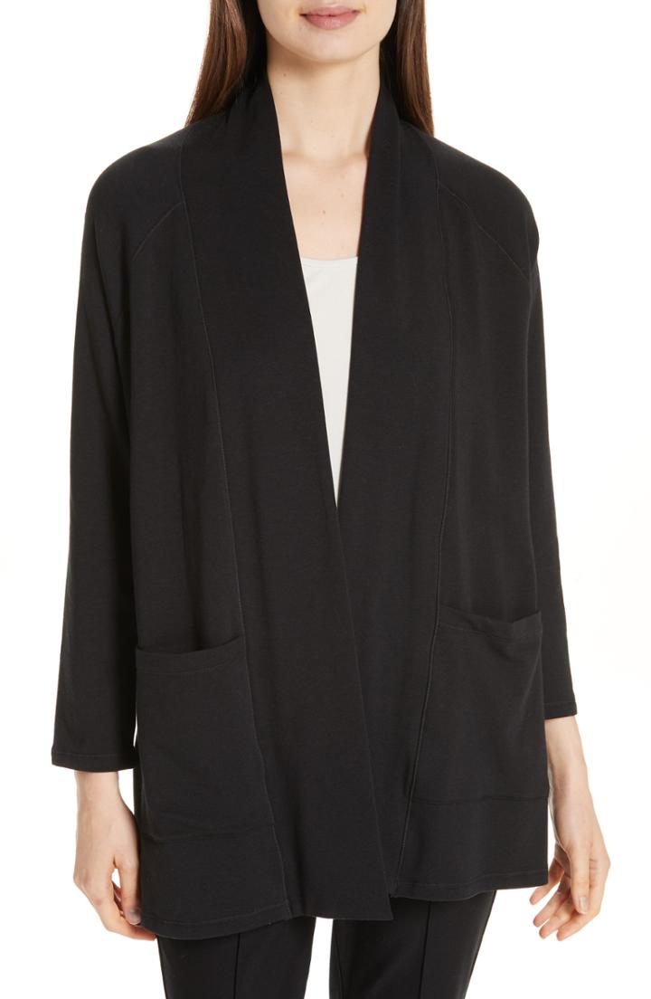 Petite Women's Eileen Fisher Long Kimono Cardigan, Size P - Grey