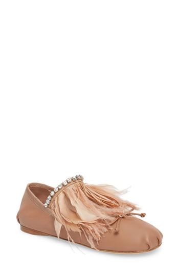 Women's Miu Miu Feather Embellished Ballet Flat Us / 36eu - Pink