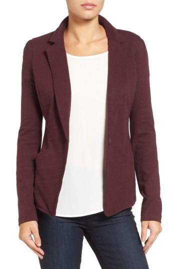 Petite Women's Caslon Knit One-button Blazer, Size P - Burgundy