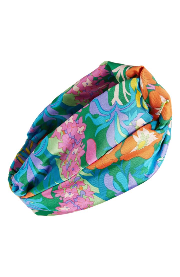 Mantero Twiggy Print Silk Head Wrap, Size - Blue/green