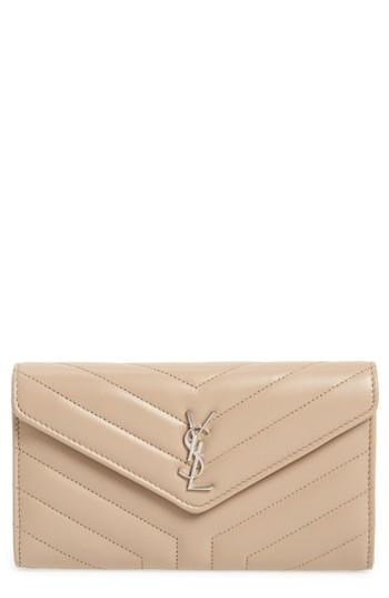 Women's Saint Laurent Lou Lou Large Matelasse Leather Flap Wallet - Beige