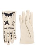 Women's Gucci Melissa Embroidered Leather Gloves - Beige