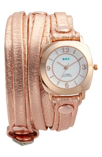 Women's La Mer Collections Odyssey Leather Wrap Strap Watch, 25.4mm